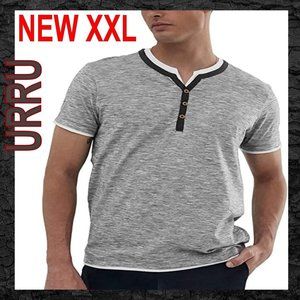 URRU Mens Casual Front Placket Shirt Henly
